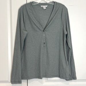 Athleta Uptempo V-neck Ribbed Henley Long Sleeve Top Green XL